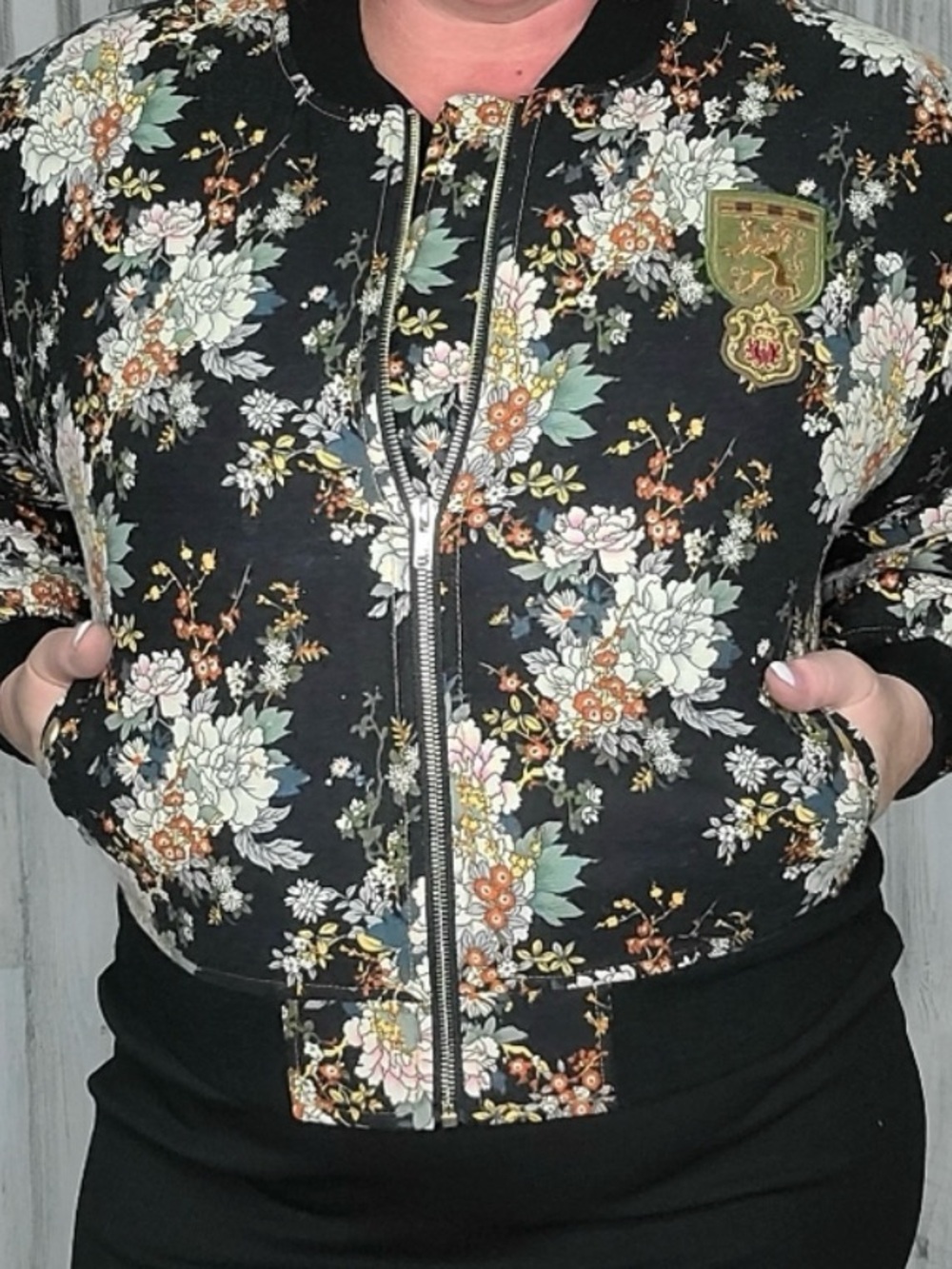 Aratta Black Floral Bomber Jacket - Size S